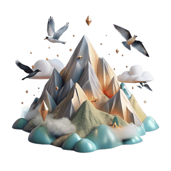 impressive rustic Mountain Scene with Birds in Flight Transparent Element exclusive png