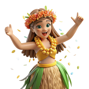 dramatic vintage Hula Dancer with Grass Skirt Transparent Background detailed png
