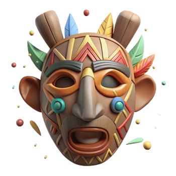 vibrant minimalist Painted Wooden Mask with Tribal Design Transparent Background high resolution png