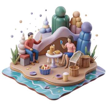 vibrant creative Picnic by the River Scene Cutout Family Fun professional png