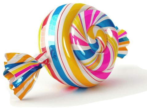 Colorful swirl hard candy wrapped in vibrant stripes. png