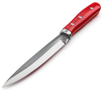 Sharp kitchen knife with a red handle. png