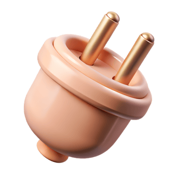 Peach-Colored Electrical Plug , 3D Render with Gold Prongs and Glossy Finish png