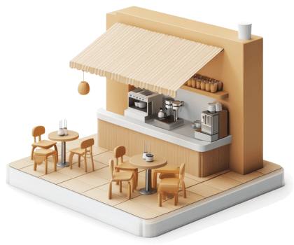 Small, outdoor cafe with a wooden awning. png