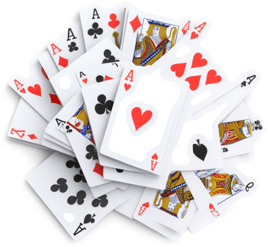 A jumbled pile of playing cards, various suits and ranks. png