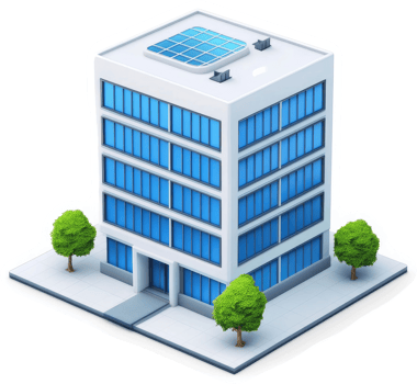 Modern office building with solar panels on the roof. png