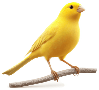 Vivid yellow canary perched on a twig. png
