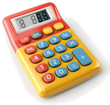 Colorful, handheld calculator with numerical and function keys. png
