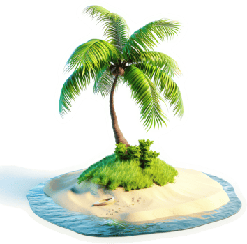 Tropical island paradise with lush palm tree. png
