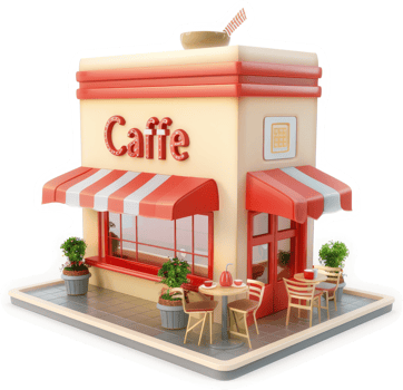 Charming cafe exterior with outdoor seating. png