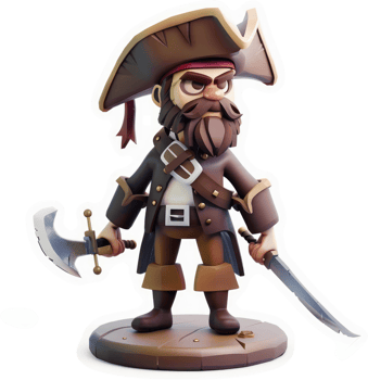 Cartoon pirate figure with a detailed costume. png