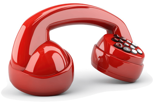Retro red rotary phone with curved handset. png