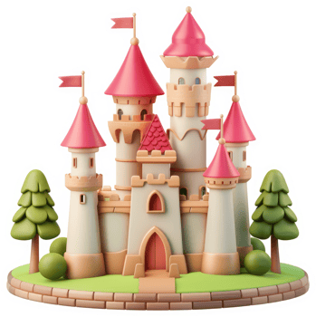 A whimsical cartoon castle with decorative details. png