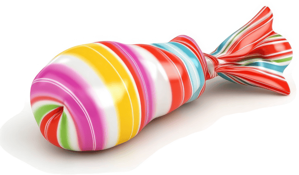 Colorful striped candy wrapped in vibrant wrapper. png