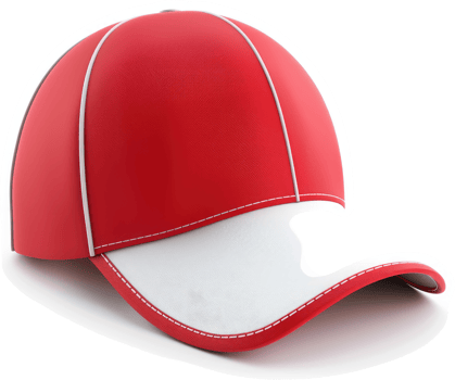 Red baseball cap with white trim. png