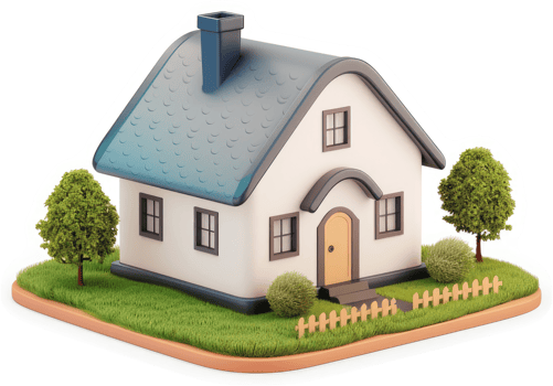 Small, charming house model on a grassy base. png
