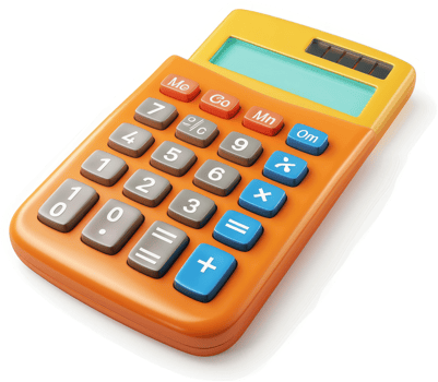 Colorful handheld calculator with orange and yellow body. png