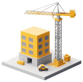 Urban construction site with crane and building. png