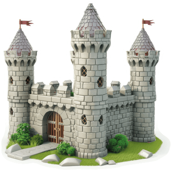 Medieval stone castle with two towers and a gate. png