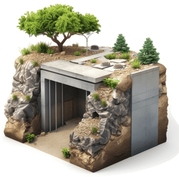 Elevated fortified bunker with landscaping. png