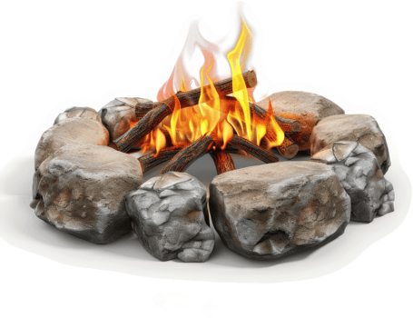 Enchanting campfire surrounded by stones. png
