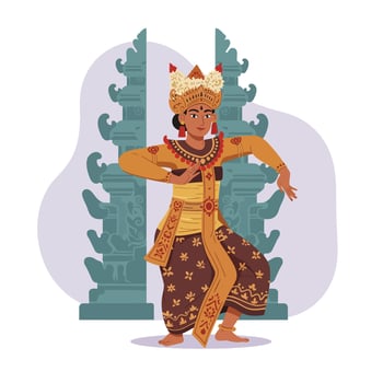 Balinese Traditional Dancer Performing Cultural Dance in Ornate Costume and Headdress Illustration vector