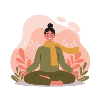 Woman Meditating in Lotus Pose with Autumn Leaves and Calm Energy Background for Mindfulness and Relaxation Practices vector