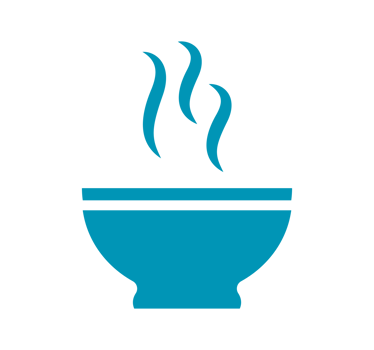 Teal Steaming Bowl Illustration. Simple Food Icon - Clean and basic illustration of a teal bowl with steaming vapor rising from it. Transparent background. png