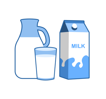 Milk Set Illustration. Carton, Jug, and Glass - Clean and simple illustration of a milk carton, a jug of milk, and a glass of milk. Transparent background. png