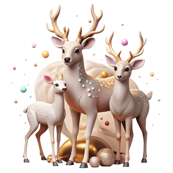vibrant modern Grazing Deer Family Isolated Transparent Background with Fawns high resolution png