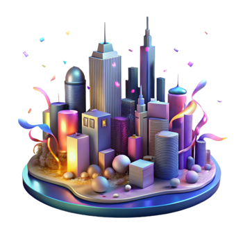 extraordinary classic Nighttime City Skyline with Colorful Lights Isolated Element high quality png