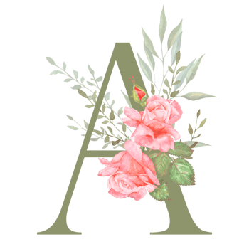 Hand painted watercolor floral alphabet - letter A. The letter of the alphabet is olive colored and decorated with watercolor roses. Wedding, birthday, children's party, any creative ideas. png