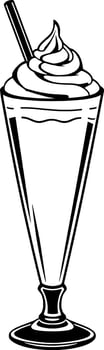Creamy Milkshake in Tall Glass with Whipped Cream and Straw vector