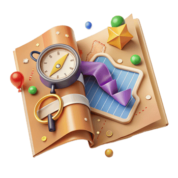 vibrant creative Open Map with Compass and Ruler Transparent Background Cutout genuine png