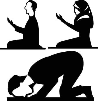 Islamic Prayer Silhouette Pose Set vector