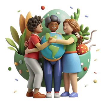 beautiful vintage Group Hugging Celebrating Nature Conservation Isolated premium png