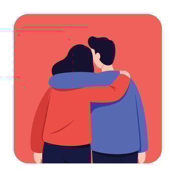 Couple embracing each other with love and support in warm colored background illustration vector