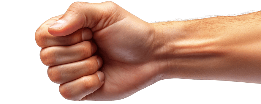 Clenched fist gesture side view, isolated on transparent background, png
