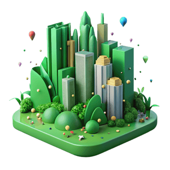 wonderful abstract Green Cityscape with Vertical Gardens Transparent Background high resolution png