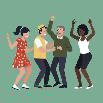 Group of diverse people dancing together enjoying music and celebration in casual outfits illustration vector