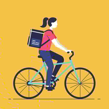 Woman riding bicycle with backpack casual urban cycling flat design illustration vector