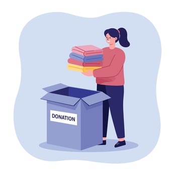 Woman carrying folded clothes for donation box charity and goodwill concept illustration vector