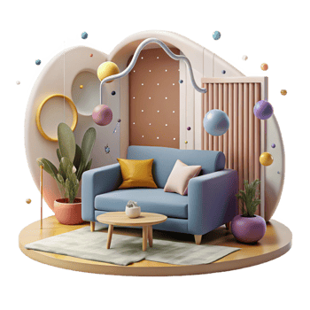 serene creative Modern Living Room Interior Cutout Isolated authentic png