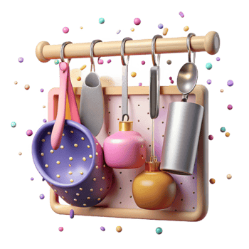 vibrant modern Kitchen Utensils on Hanging Rack Transparent png