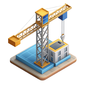 radiant passionate renaissance Isometric building crane. Crisp edges, single-weight stroke with Scalable Design. masterfully captured png