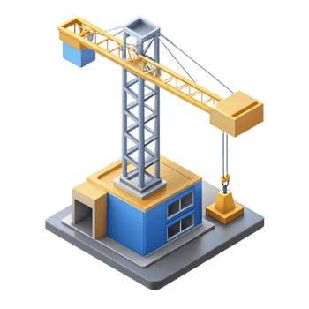 striking bold geometric Isometric building crane. Crisp edges, single-weight stroke with Scalable Design. crisp png