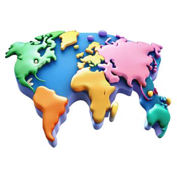 joyful fascinating World map with highlighted continents in different flat colors. Crisp edges, clean lines with Scalable Design. genuine png