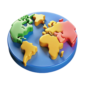 vibrant artistic World map with highlighted continents in different flat colors. Crisp edges, clean lines with Scalable Design. detailed png