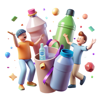 elegant rustic Group Recycling Plastic Bottles Bright Lighting Isolated detailed png