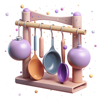 extraordinary abstract Kitchen Utensils Hanging on a Rack Transparent Background high quality png